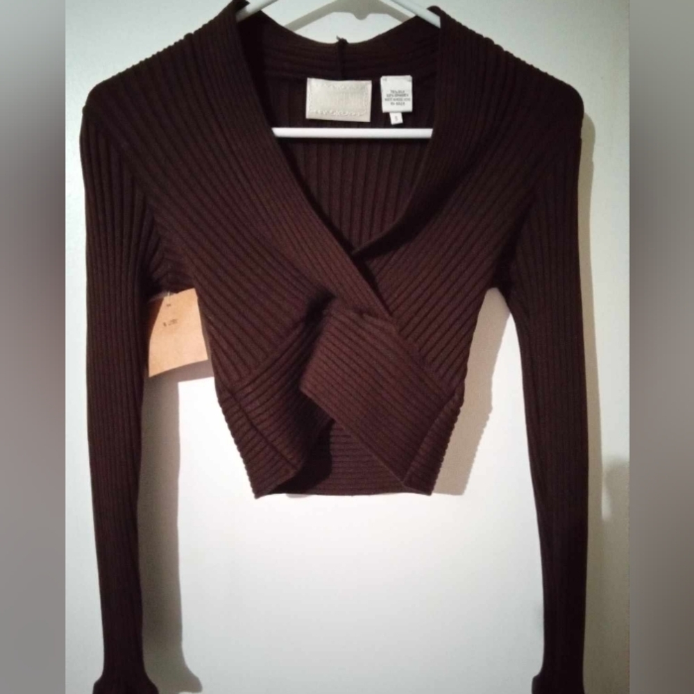 VINTAGE OXYGENE WOMEN'S SMALL SILK RIBBED LONG SLEEVE MIDRIFF TOP NEW🔥